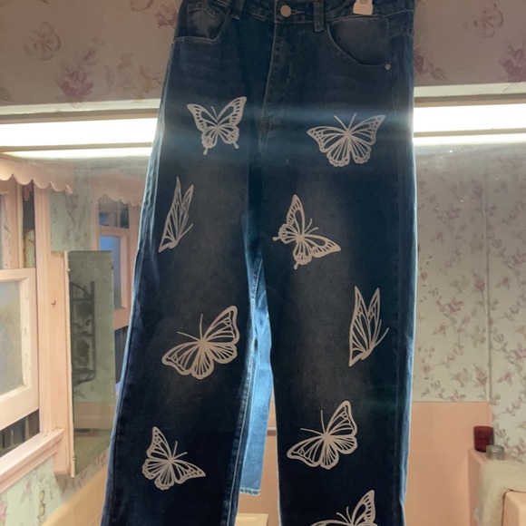 SHEIN Jeans High Wasted Butterfly Straight Leg Jeans Poshmark